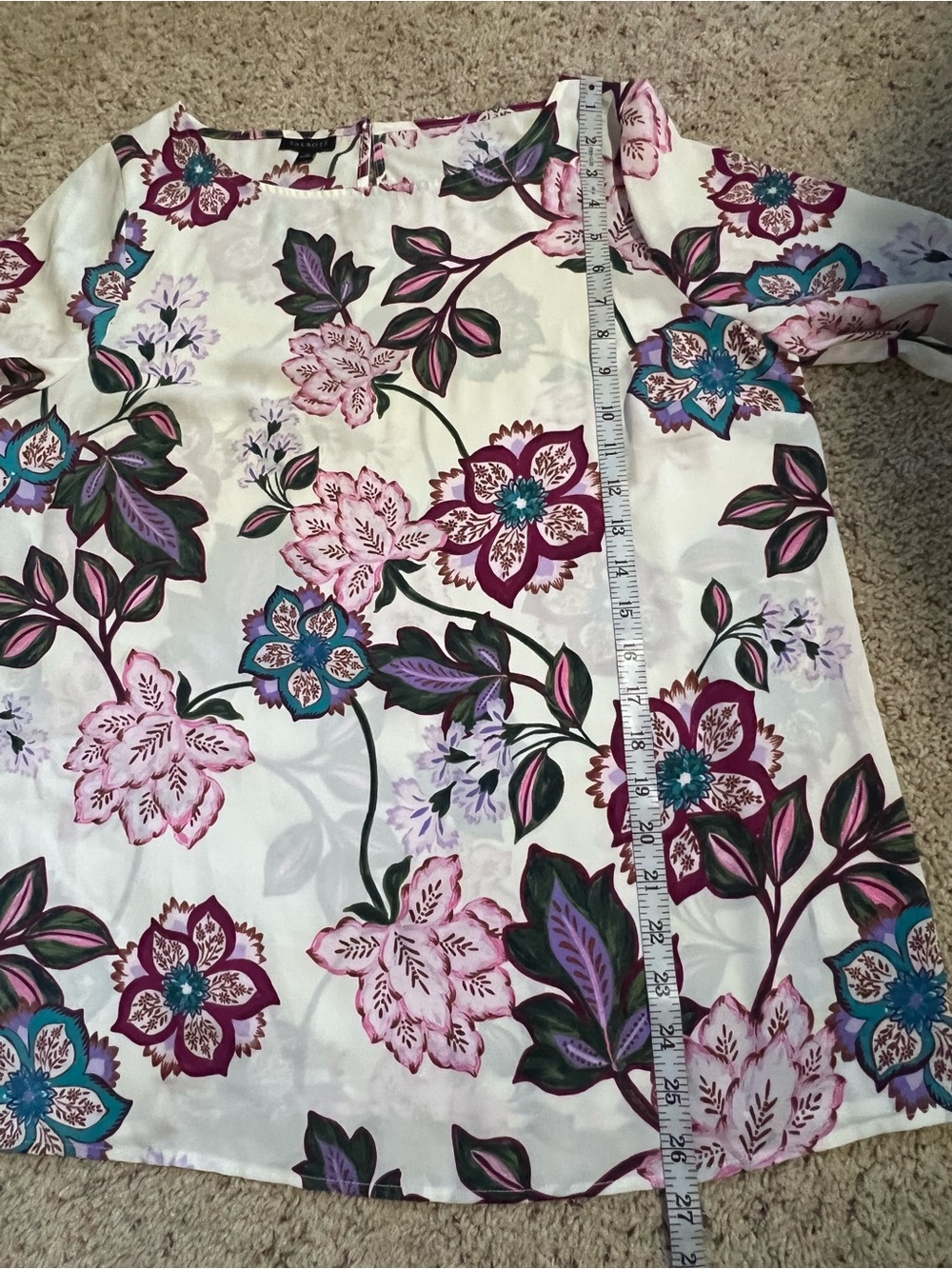 Floral Boatneck Blouse in White with Pink & purple Flowers - Picture 3 of 5